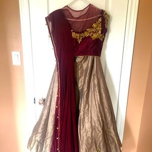 Maroon and Brown Lehenga with heavy skirt
